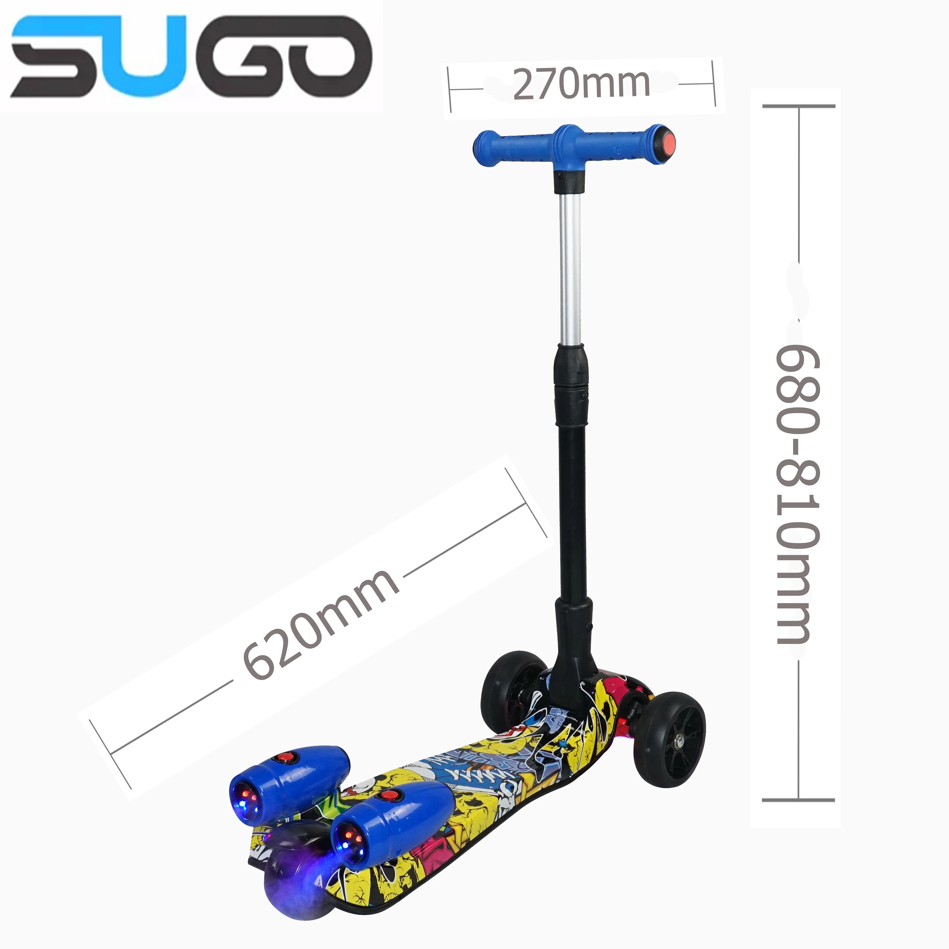 Factory hot sales three wheel foldable kick scooter with spray and light  kids scooter