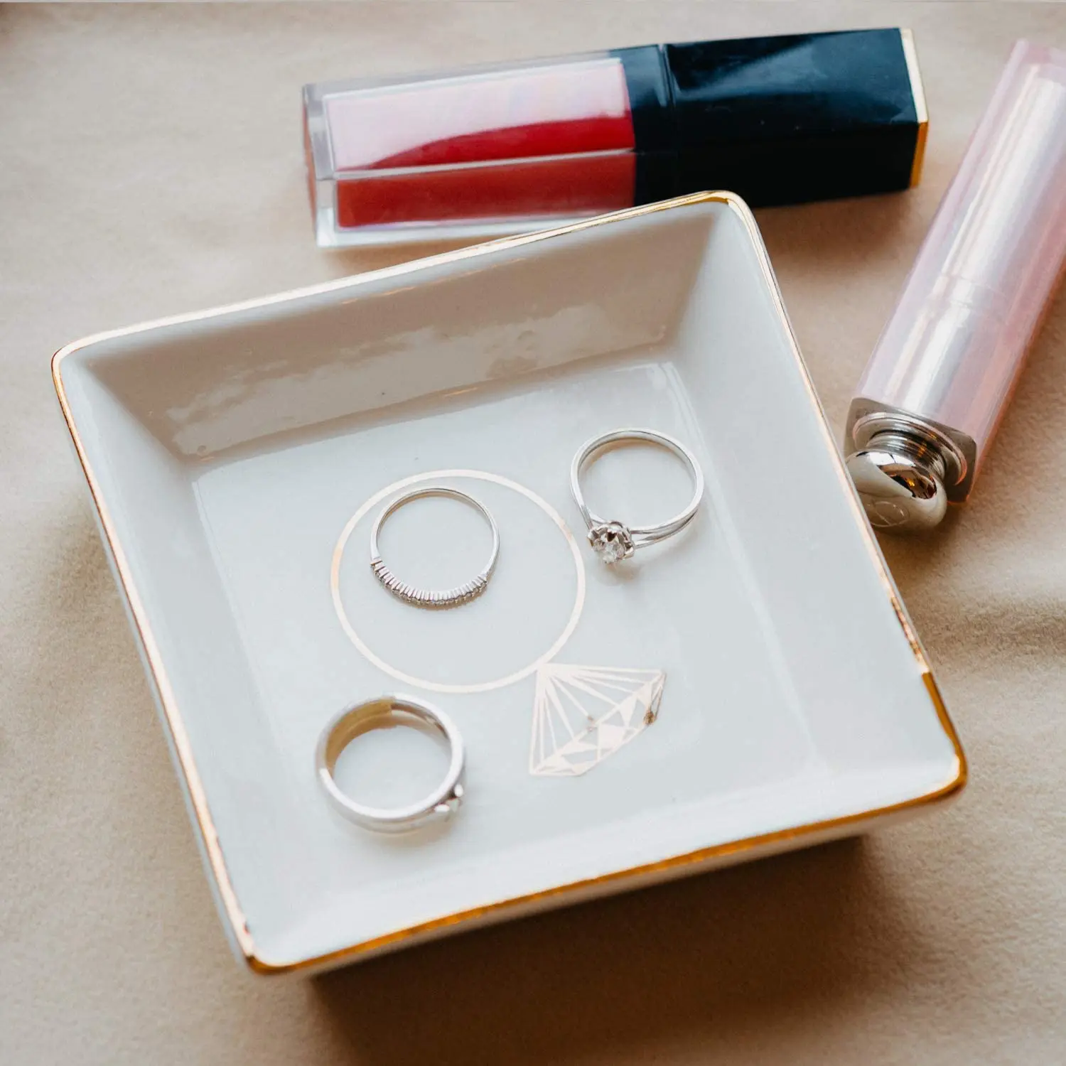 Custom Wholesale Decor Rectangular Jewelry Dish Tray Wedding Ring Trinket Tray Holder Gold Ceramic Jewelry Dish