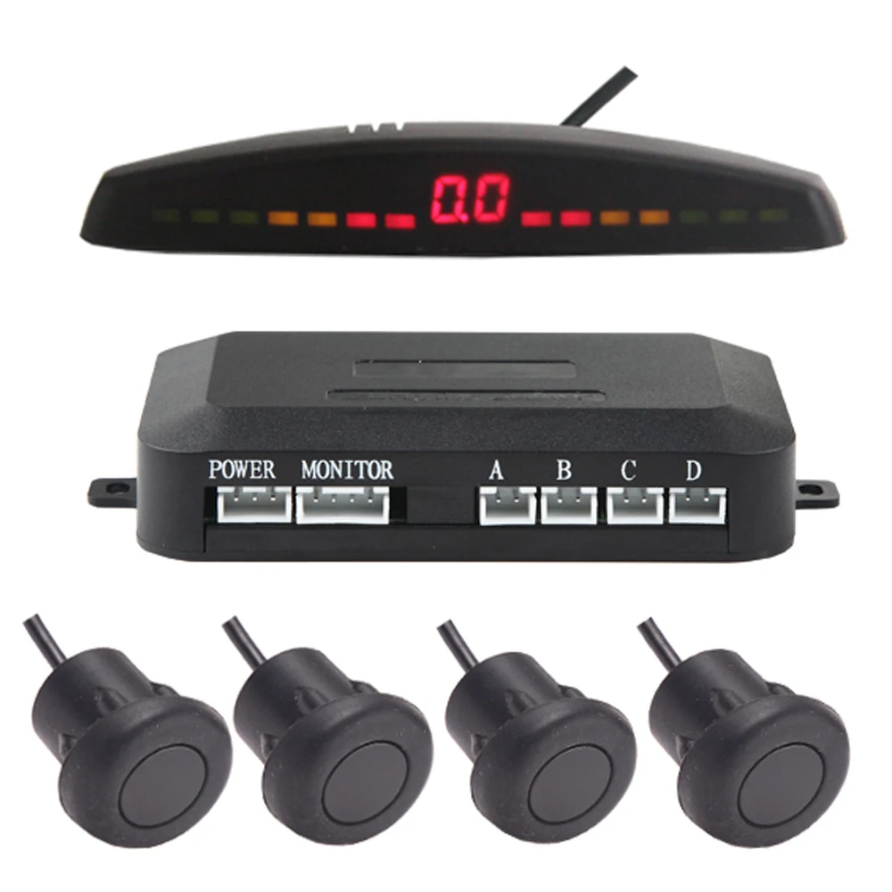 2021 upgraded LED colorful Display Car Reverse Backup Radar System with 4 Waterproof Black Parking Sensors human Sound Warning