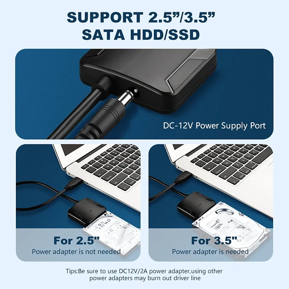USB 3.0 To Sata Cable For SATA III 3.5 2.5 Inch External HDD SSD Hard Drive Easy Drive Cable DC 5.5 12V/2A Power Adapter