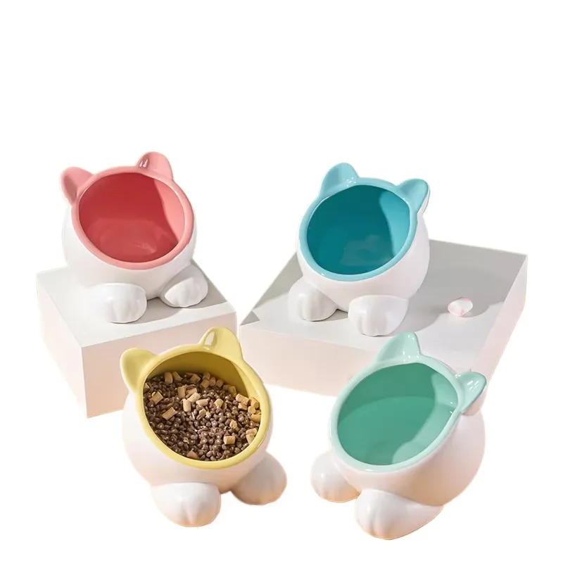 Eco Friendly Luxury Cat Carton Style Ergonomic Ceramic Pet Slow Feeder Dog Cat Drinker Feeder Bowls in High Quality