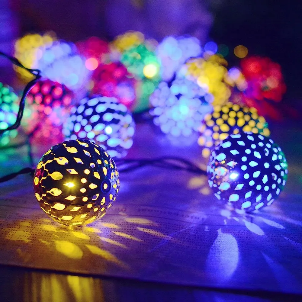 Metal Led Moroccan Metal Ball Christmas Led Christmas Tree Battery Operated String Home Decor Light For Decoration