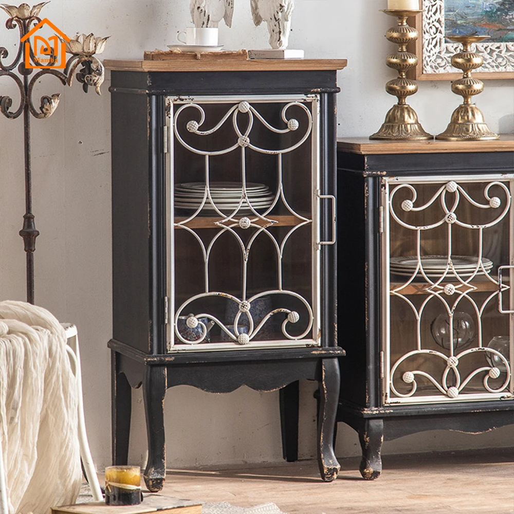 Nordic Retro Black Wooden Decorative Traditional Display Cabinet Home Furniture Latest Modern Designs Living Room Cabinets