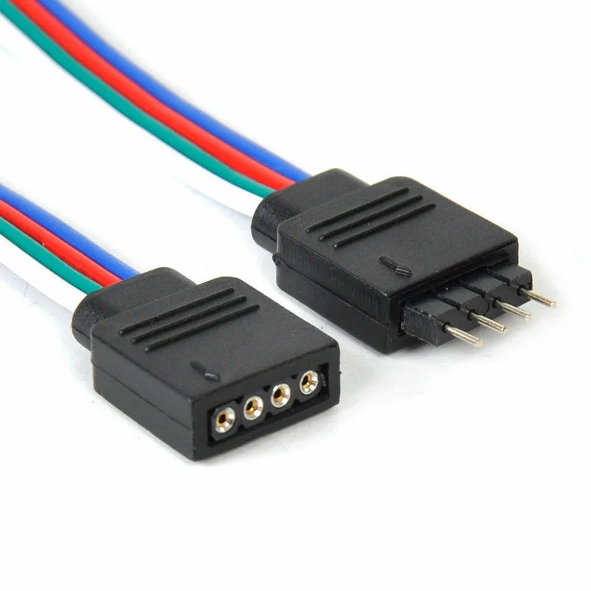 24V Led Strip Light 4 Pins RGB Connector plug power Splitter Cable 4pin needle female Connector wire 22AWG