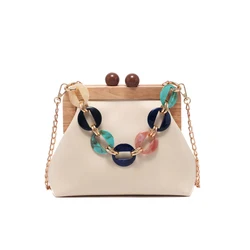 Wholesale Hot Sale Chic Multi Color Fashion Small Purse Ladies Pu Leather Acrylic Chain Handbag