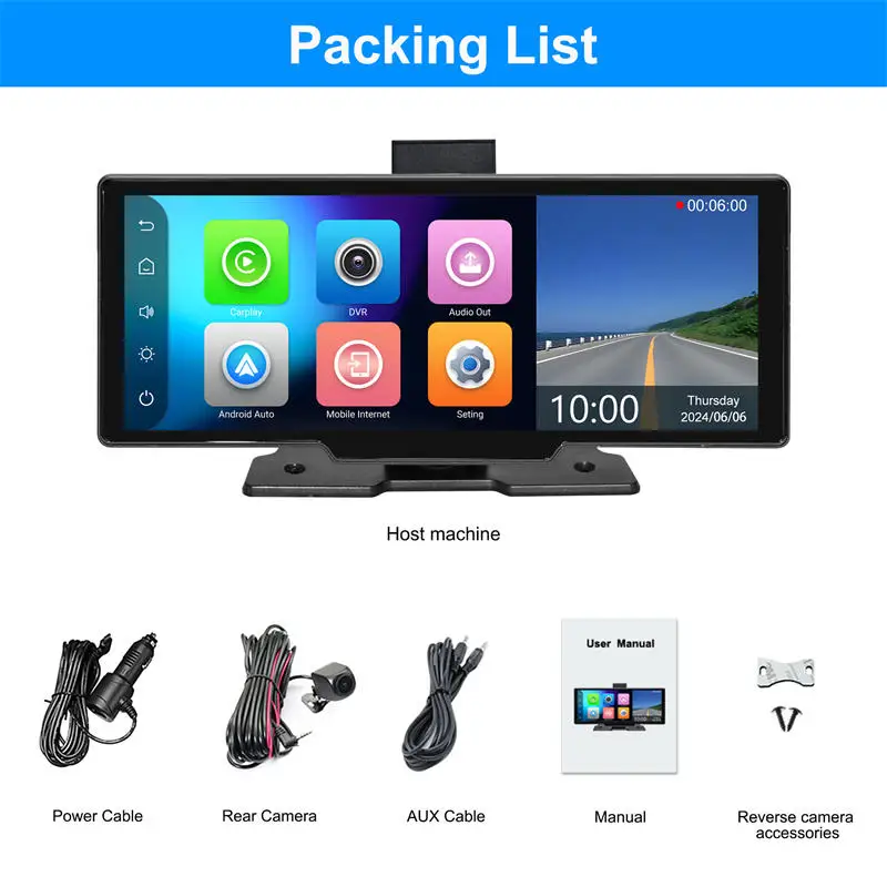 Автомобильный экран с видеорегистратором портативный CarPlay Android Auto Monitor Dual DVR 1080P задняя камера Универсальный