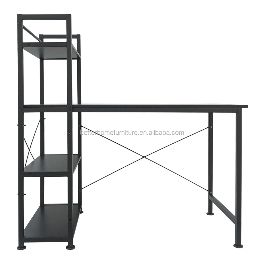 ZJH Modern Industrial steel wood study table computer desk table for student with bookshelf