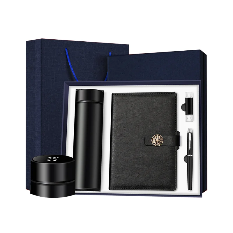 High-end Business Gifts Custom Logo Sets Notebook Pen USB Power Bank Thermos Cup And Bluetooth Speaker Umbrella 7 in 1 Gift Set