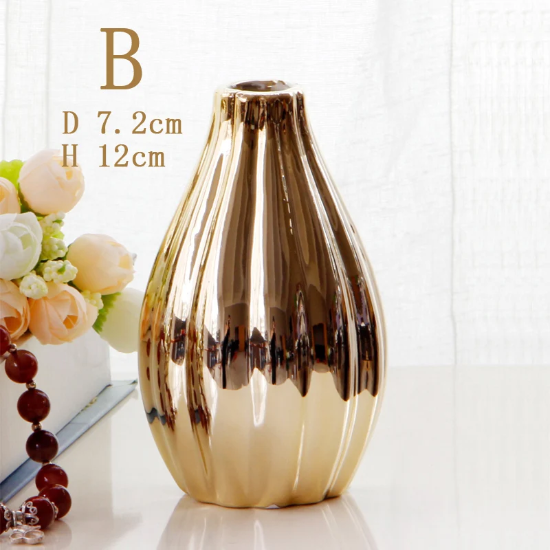 
Hot Cheap Tabletop Luxury Plating Golden Small Ceramic Flower Vases Office Living Room Porcelain Vases For Home Decor 