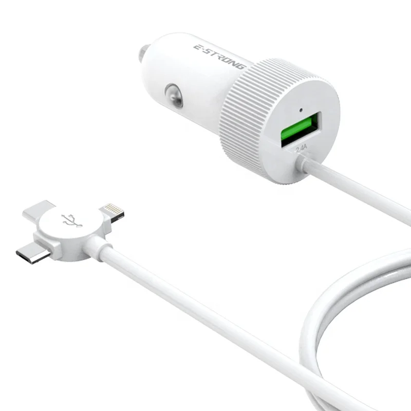 3 In 1 2.4A USB Car Charger with Cable Mobile Phone Charger 2 Port USB Fast Car Charger for iPhone Samsung
