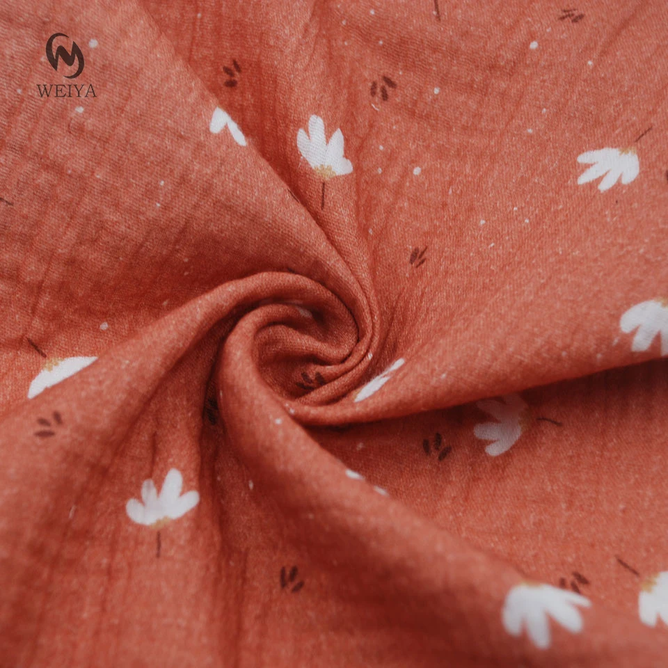 Cute kids wear dress 120gsm custom double gauze crinkle 2 layer 100 cotton printed muslin fabric for baby blanket
