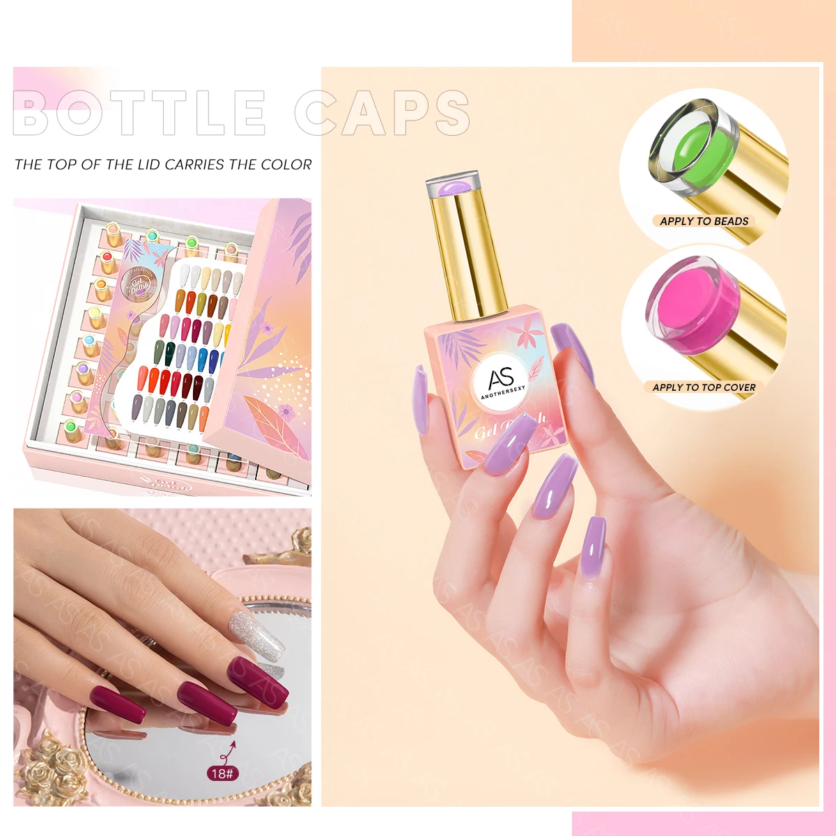 AS Custom Logo Nail Gel Polish Set Box 48 Colors Uv Gel Nail Supplies Polish Pink Bottle Set Private Label Semi Permanent Kit