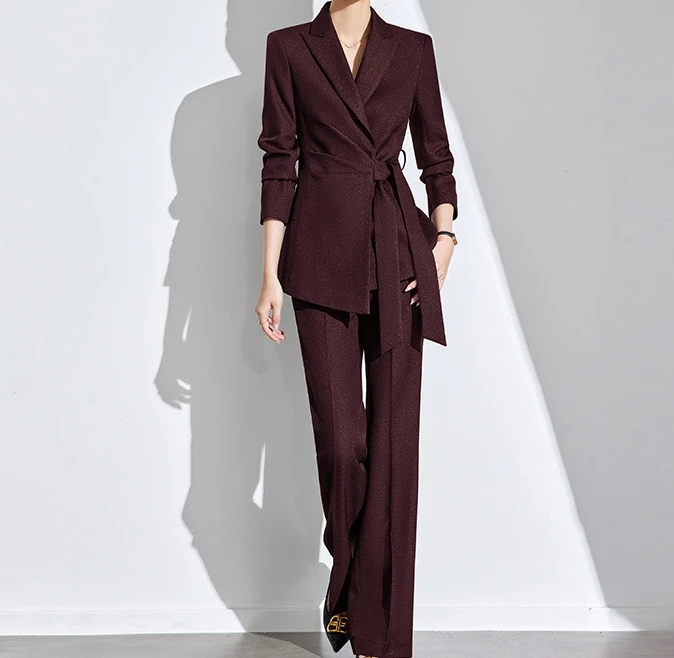 Dark Red Stylish Casual Women Suit Set Can Be Customized