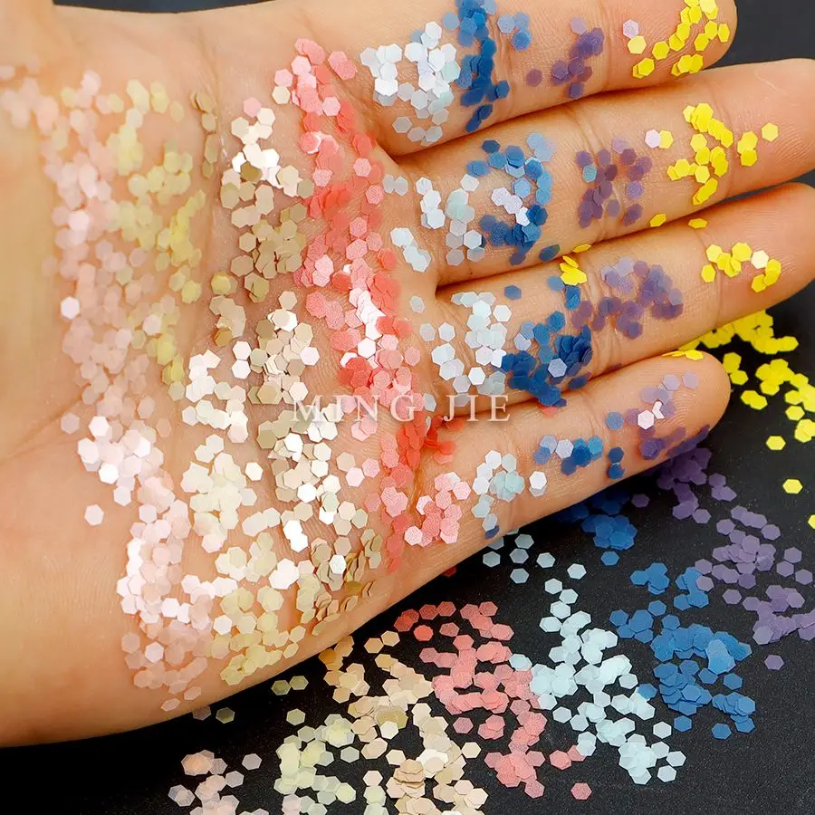 Eco-friendly Polyester Matte Colors Glitter Powder Hexagonal Shape Pastel Colors Tumbler Nail Sequins Glitter