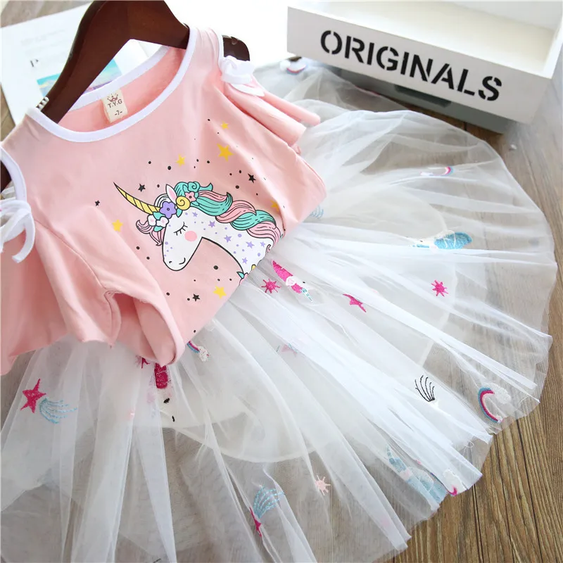 2019 summer hot selling cartoon lace skirt set unicorn baby new fashion 4 year old girls cheap clothes for girl