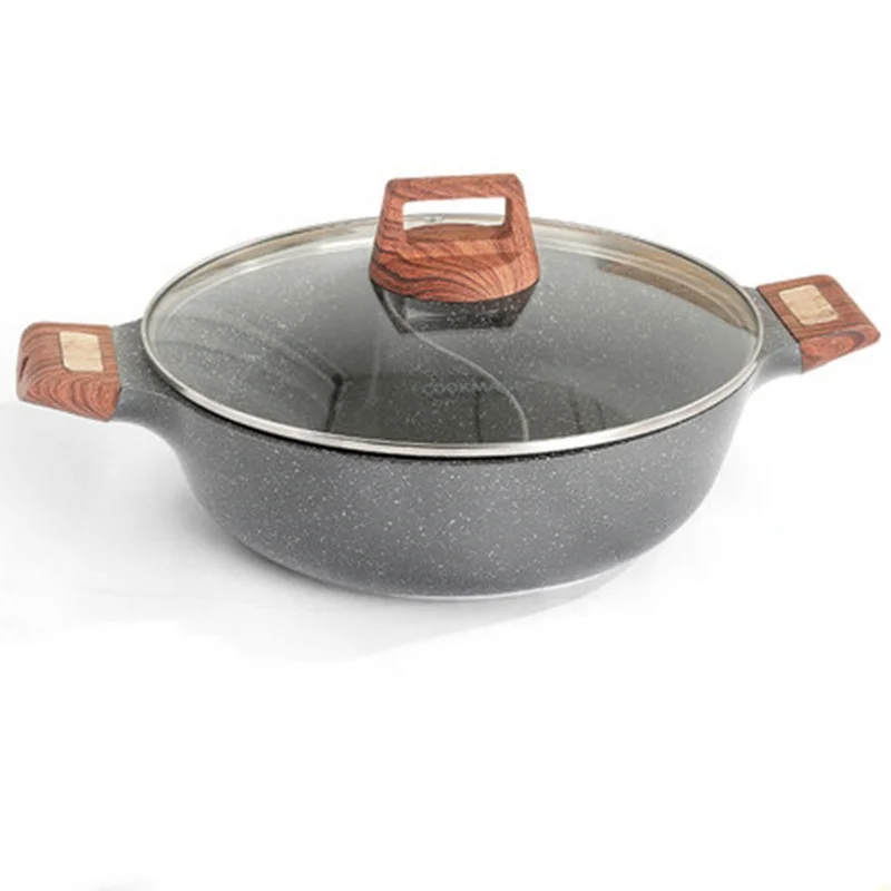 28cm 32cm One-piece Nonstick Double Flavor Granite Hotpot Large Capacity Thicken Mandarin Duck Pot