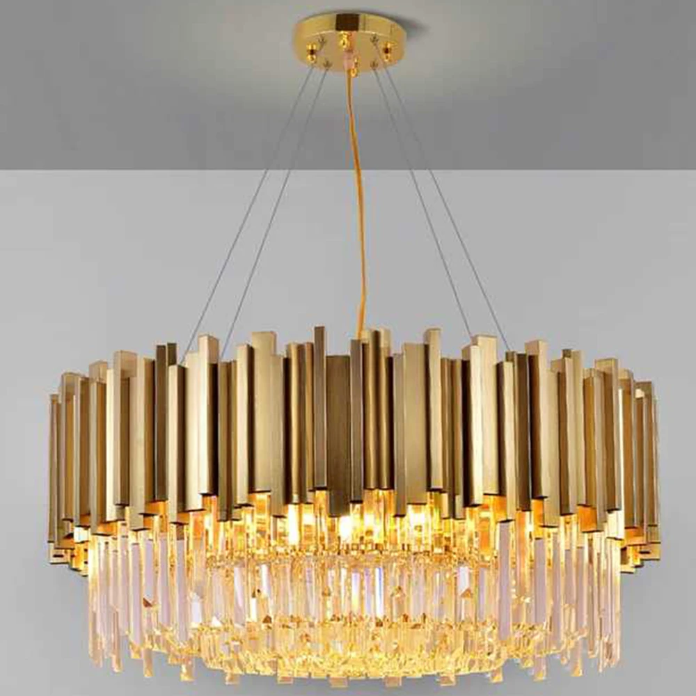 Modern living room decorative round copper brass crystal gold chandeliers pendant light