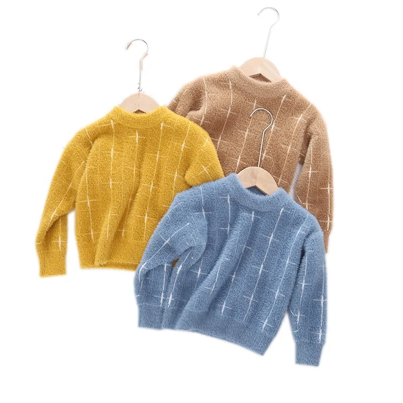 Детский Зимний пуловер B60300A в Корейском стиле, вязаный свитер с длинными рукавами и круглым вырезом