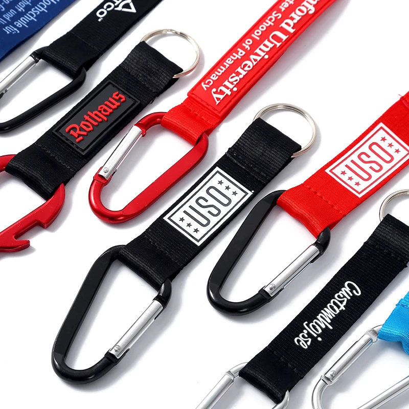 Colorful Short Carabiner Lanyard Wristlet Webbing Free Design Custom Polyester Laynards Hand Wrist Strap Lanyard Keychains