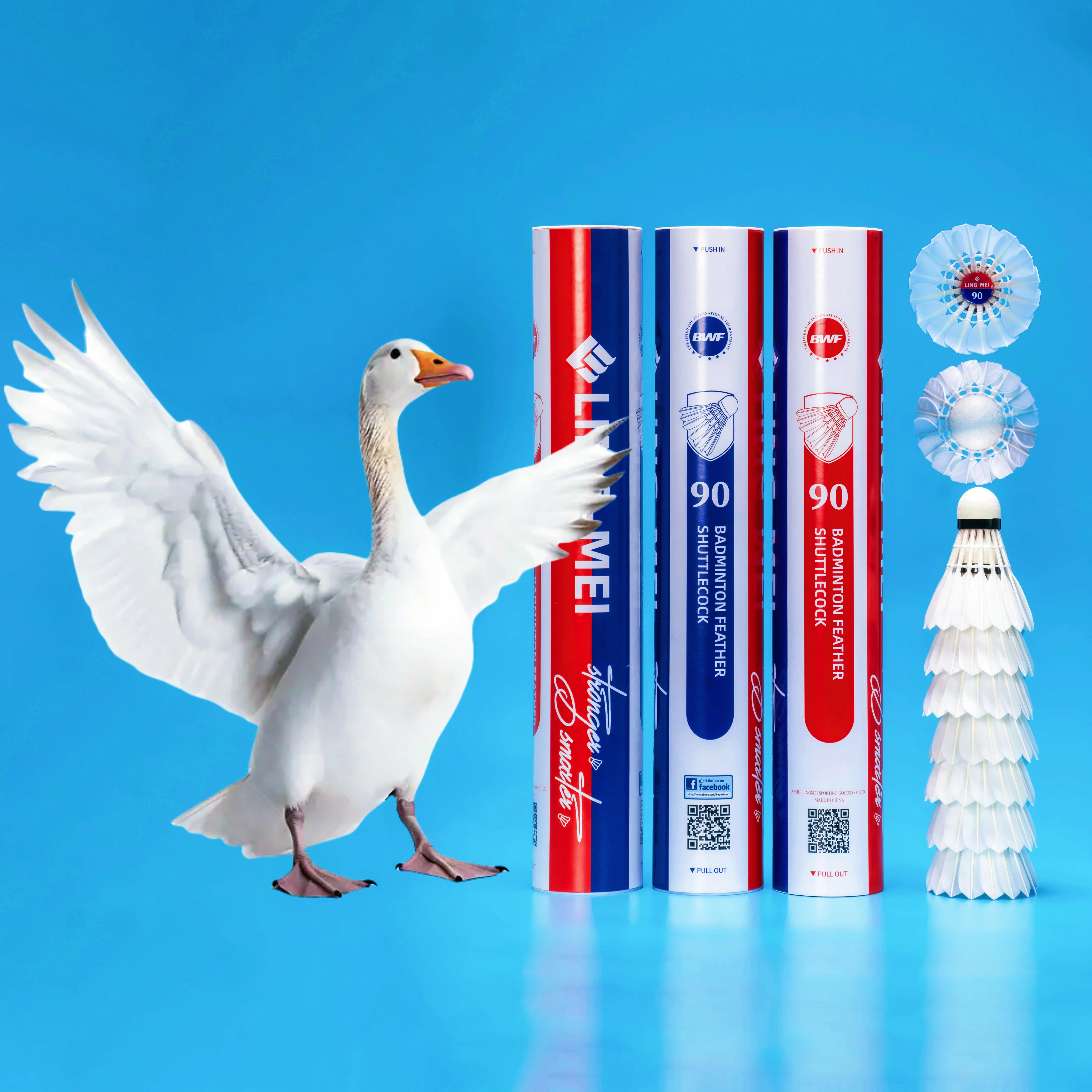 LINGMEI-90 BWF Goose Feather Badminton Shuttlecock Birdies Birdie Shuttle China Factory For International Tournament Training