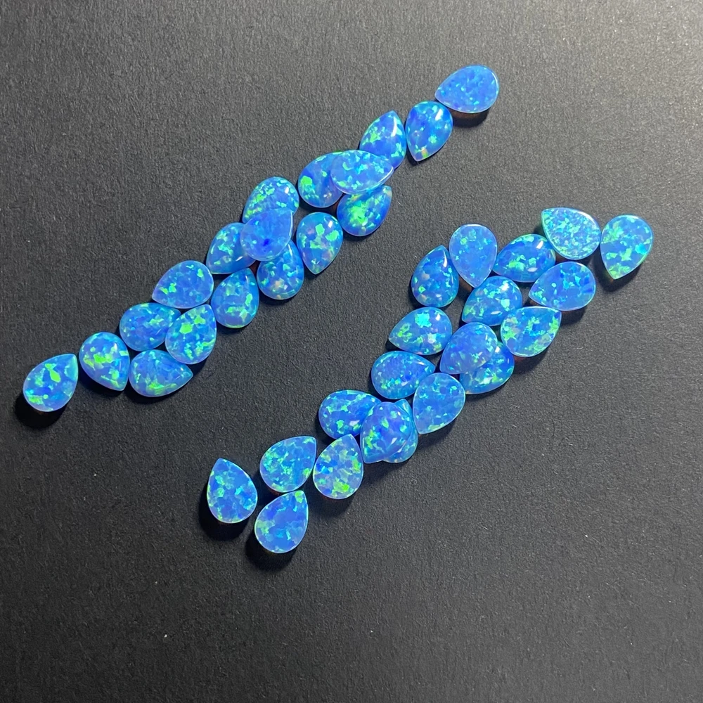 Flat Base Pear Shape White Synthetic Fire Opal Cabochon Gemstone for Earring Jewelry