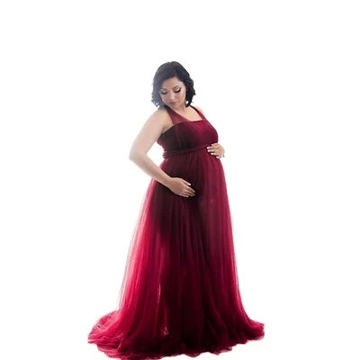 Сшитое Сетчатое трикотажное Бандажное однотонное свадебное платье для беременных