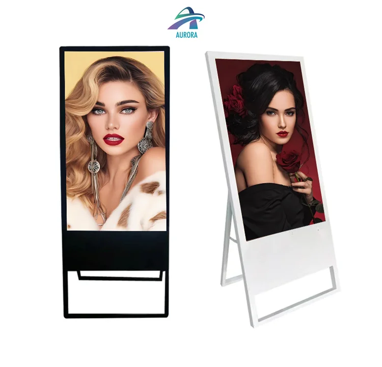 Ультра тонкий ЖК-портативный вертикальный рекламный аппарат digital signage складной дисплей смарт-экран тотемный киоск напольный
