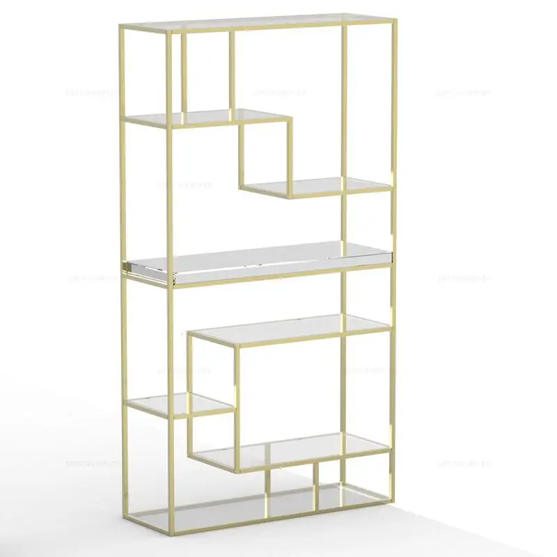 White Glass Metal Book Shelf in Gold Painted
