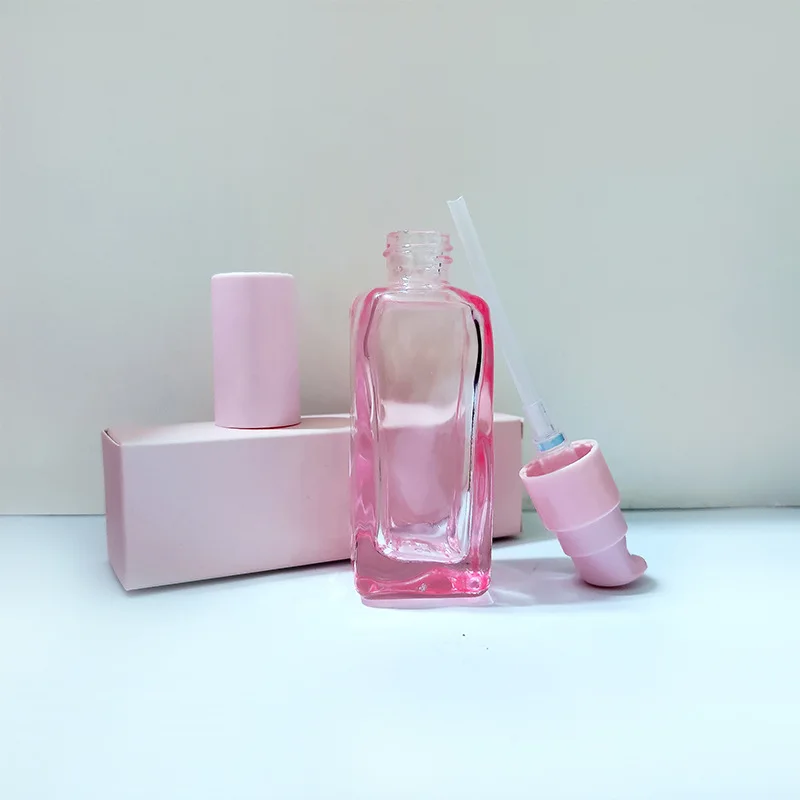 Pink Serum Glass Bottles 35ml Square Foundation Bottles Color Box Cosmetic Lotion Bottles
