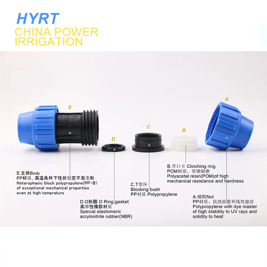 HDPE PE PN10 PN16 16Bar irrigation compression fittings water compression fittings PP clamp saddle PN16