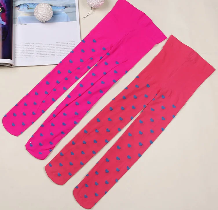 2023 Children Girls Candy Color Cute Dotted Heart Pattern Pantyhose Stockings fashion velvet print heart tights