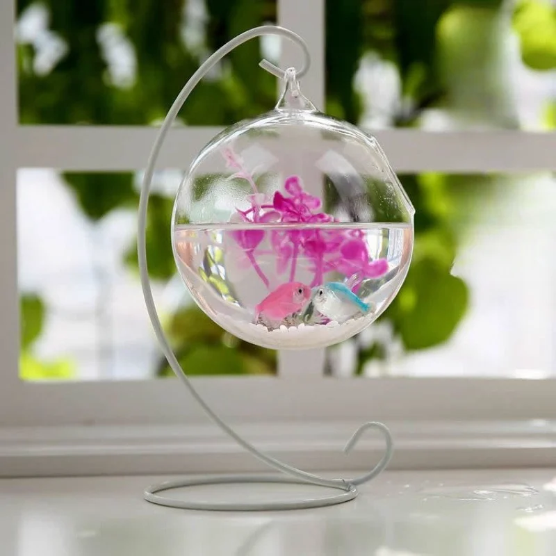 Hanging Aquarium Bowl wer Plant Vase Spherical Glass Betta Fish Tank Aquariums