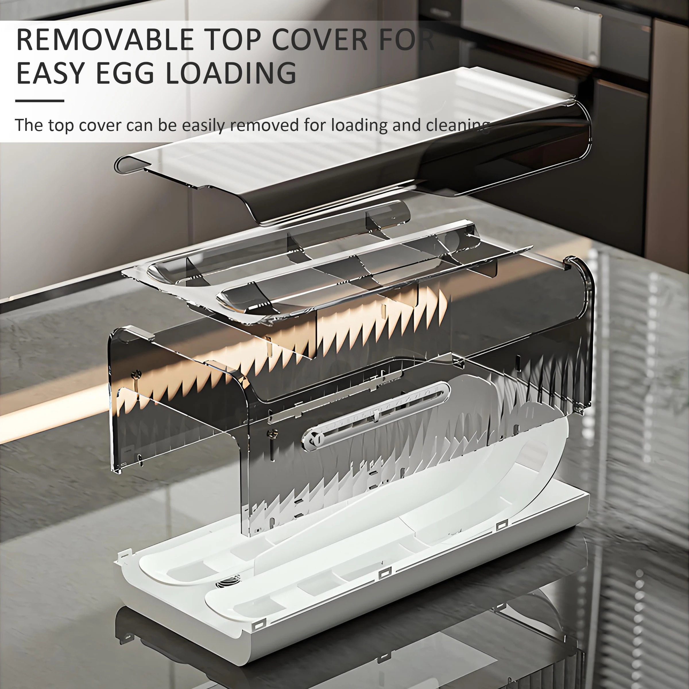 2 Tier Egg Dispenser for Refrigerator Roll Down 30 Eggs Holder Storage Box Containers