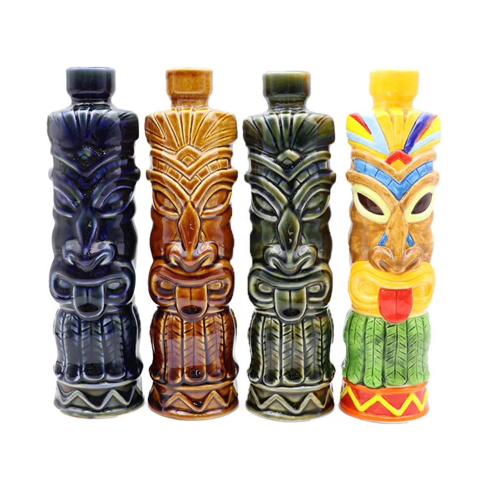Custom handmade Hawaiian beach tropical style empty beer bottle drink container brown classic tiki ceramic wine bottle