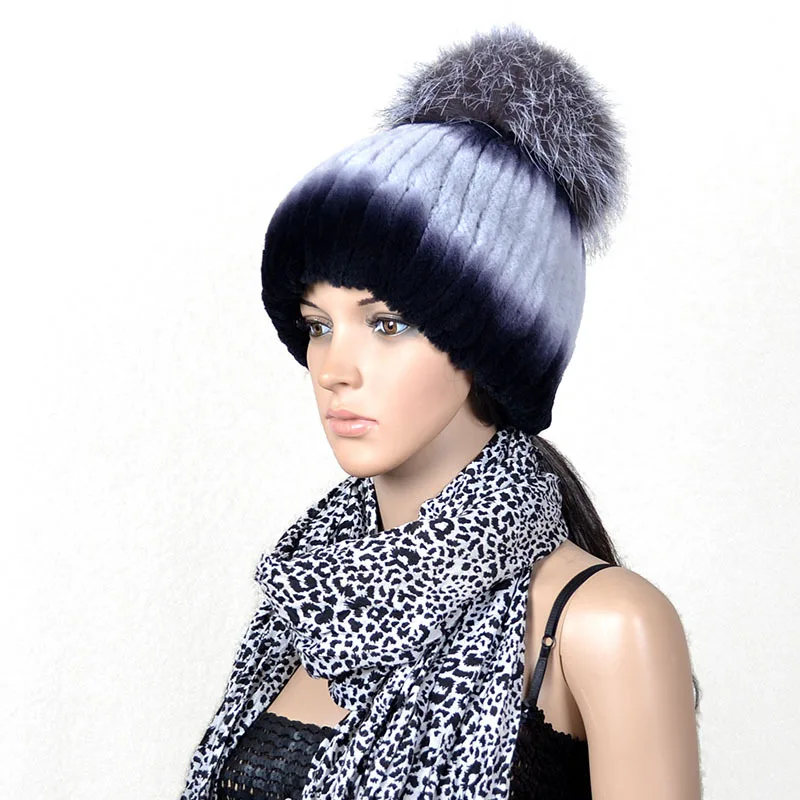 
Winter Warm Wholesale Fur Poms Hats Knitted New Design Ladies Real Fox Fur Pom Pom hat 