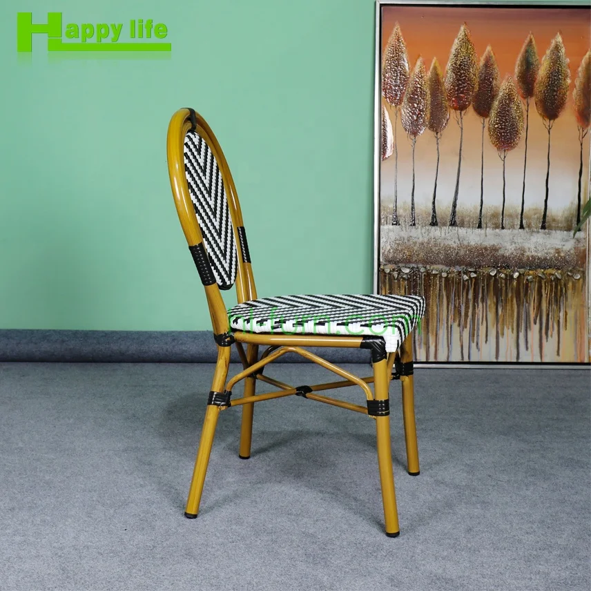 Stackable high quality outdoor furniture dining chair sets for garden restaurant patio with rattan wicker aluminum bamboo metal