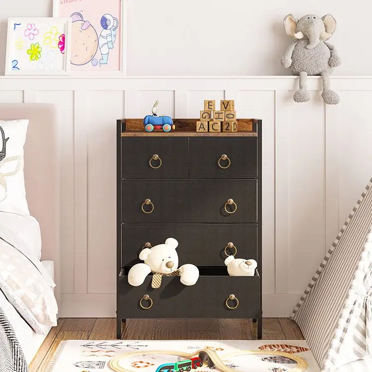 Industrial Style 5 Drawer Dresser for Bedroom, Vintage Design Large Capacity Chest of Drawers for Bedroom Living Room Cloakroom