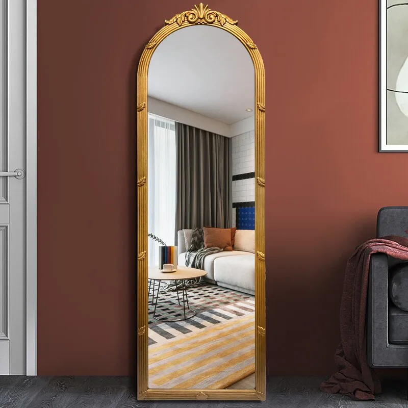 French retro court Baroque dressing standing floor mirror carved carving frame mirror bedroom decor