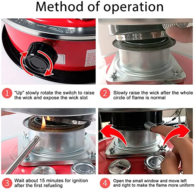 Kerosene Stove Heater Lightweight Portable Stainless Steel Oil Heater Glass Burner for Indoor Camping Kerosene Heater