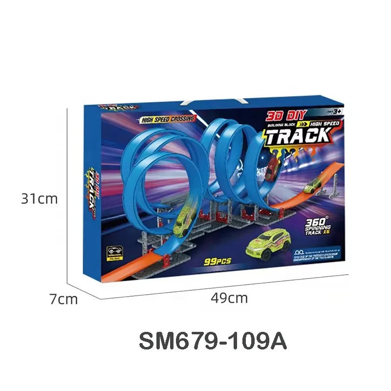 Building Block 360 Degree Spinning Track 3D Diy High Speed Racing Track Toy
