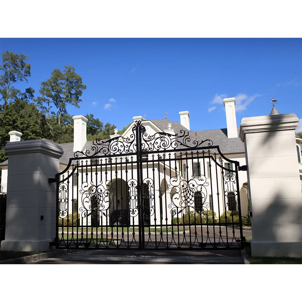 Popular automatic wrought iron driveway gate customized classical metal high quality main entry gates for houses