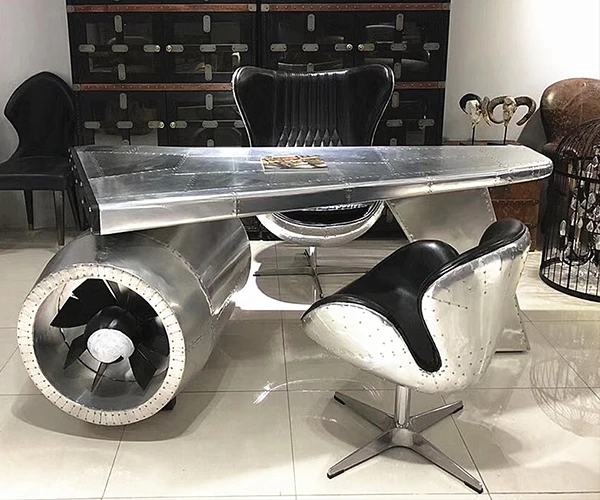 luxury designer desk Aviator Desk Aluminum Aircraft Wing Art Decor Vintage Plane table