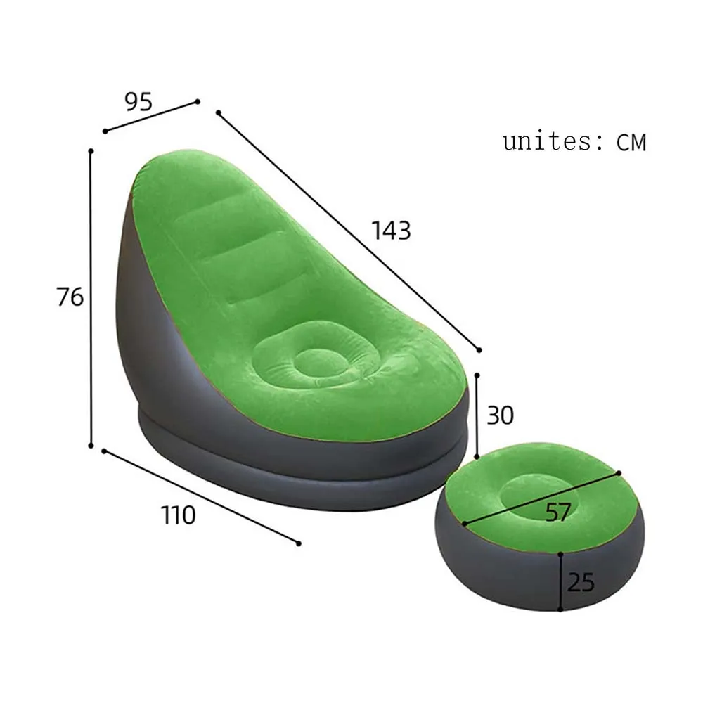 Green color High Quality canape gonflable Inflatable sofa with stool pumped flocked air sofa for furniture household