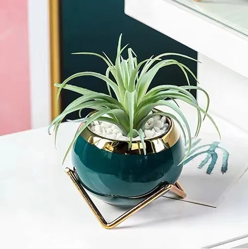 Free Sample Wholesale Multi Color Suculenta Ceramic Mini Maceta Cactus Succulent Pot With Metal Stand