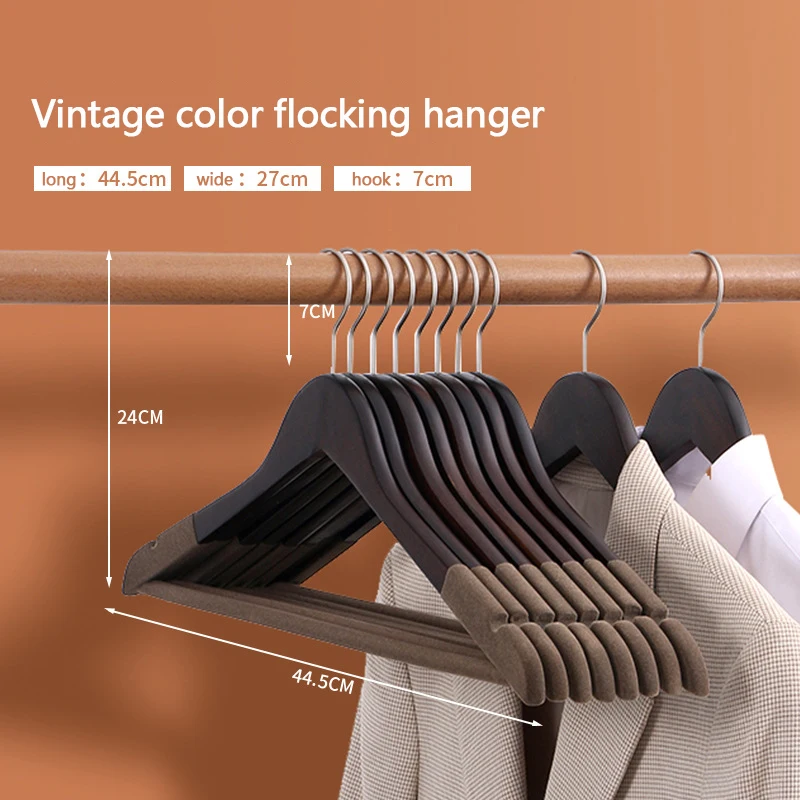 Wooden Clothes Hangers Manufacturer Clothing Store Anti-Slip Solid Wood Flocking Hanger Hotel Clothes Rack Velvet Wood Hangers