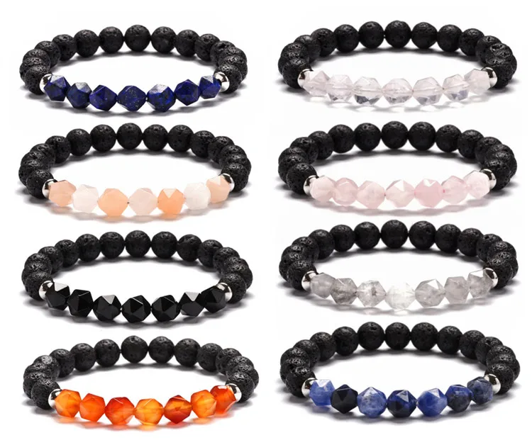 8mm Real Natural Red Agate Tiger Eye Natural Lava Stone Wrist Mala Women Men Bracelet