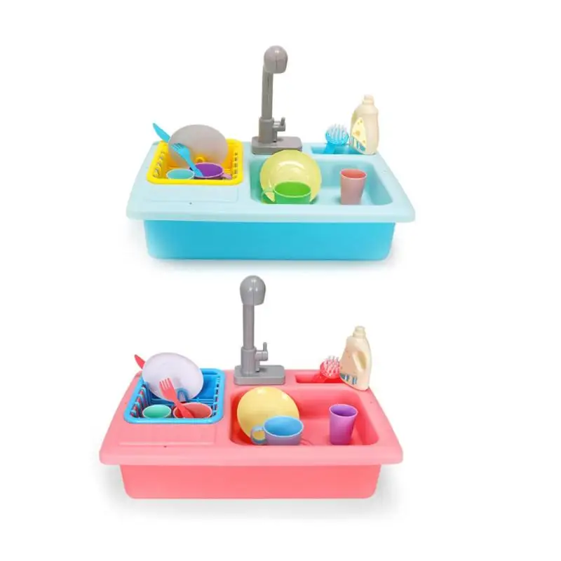 
Wholesale Amazon hot Sale Toy Kitchen Sink Play Set with Running Water Kitchen Utensils Dishwasher Pretend Play Toys Set 