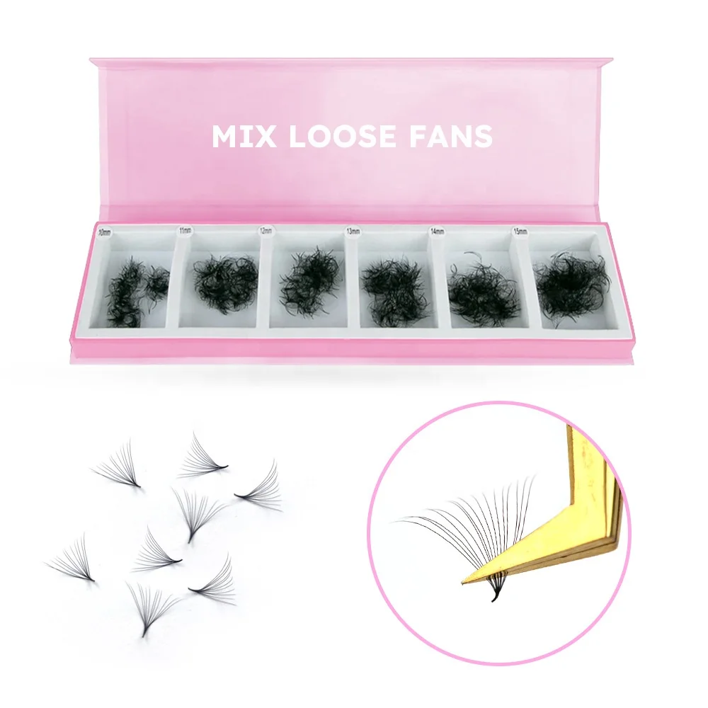 Premium Pro Made Korean PBT fiber loose promades fans mixed 5D 14D 20D Promade Russian Volume lashes supplier