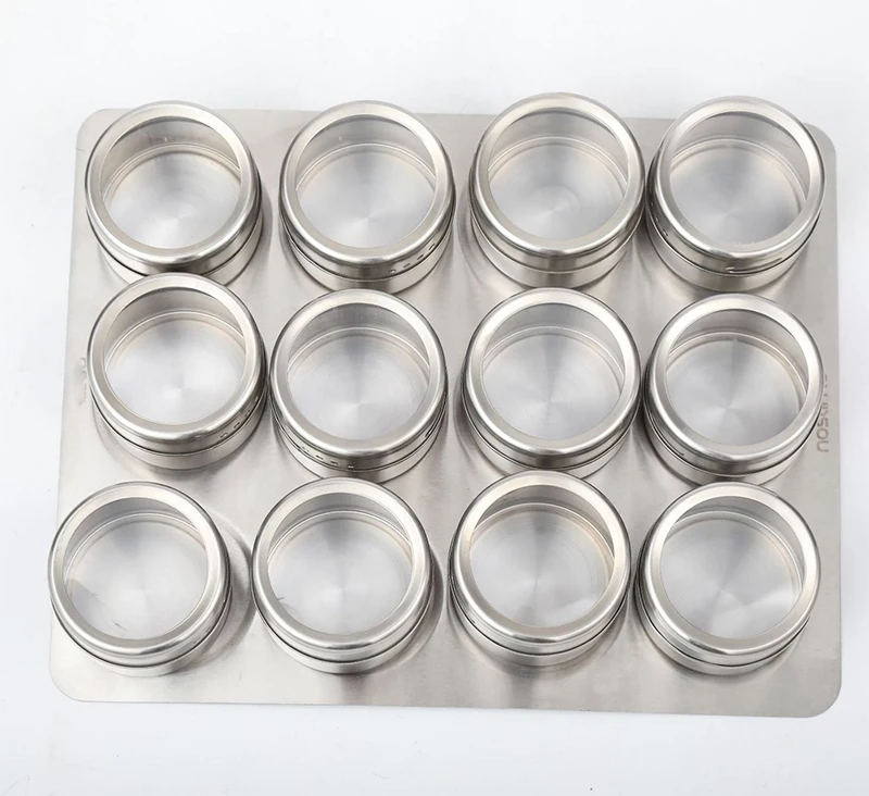 12 Set Portable Stainless Steel Magnetic Spice Tins Containers Salt and Pepper Shaker Jars with