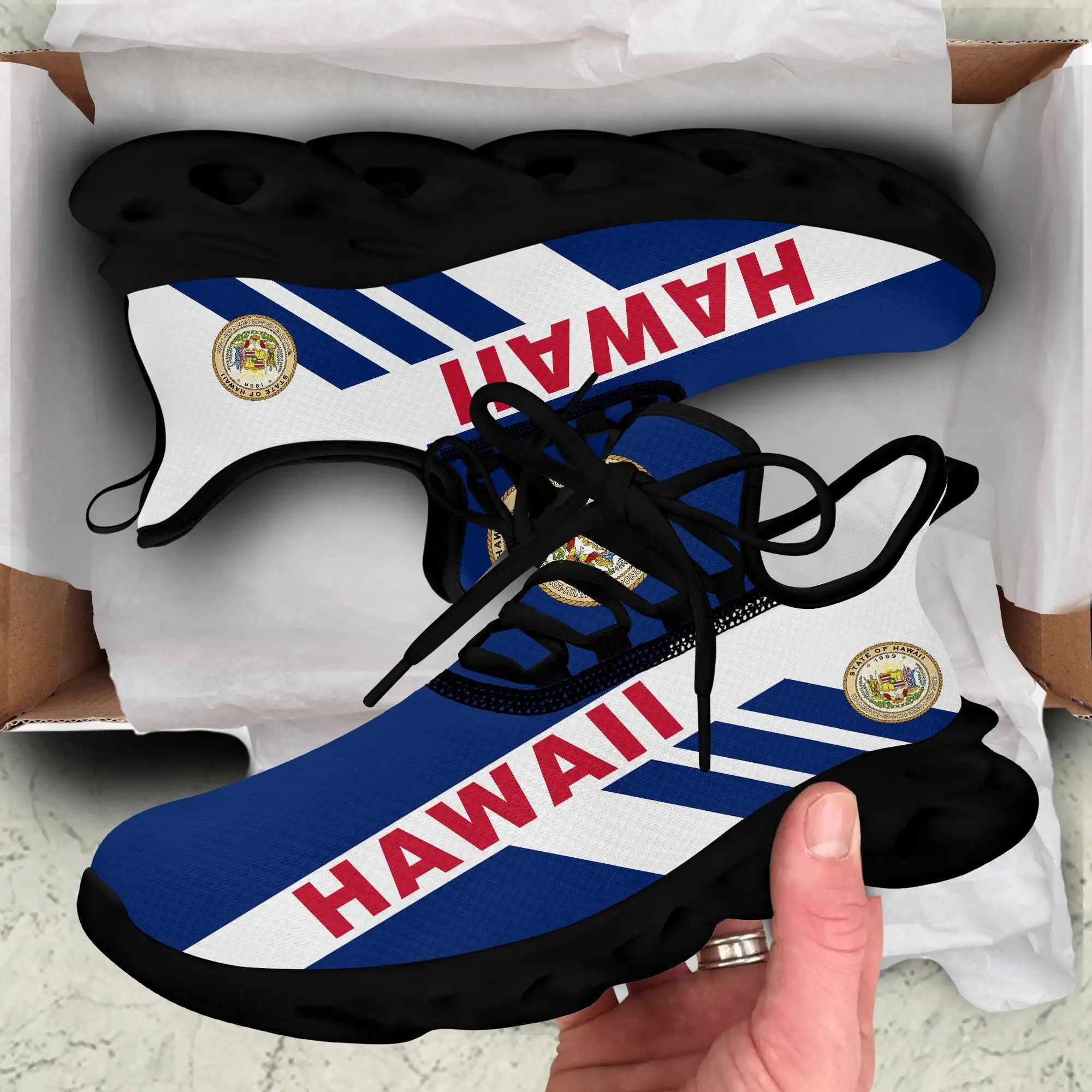polynesian footwear custom design Hawaii Flag Girl Skateboard Casual Shoes Simple Classic blue and white print Running Shoes